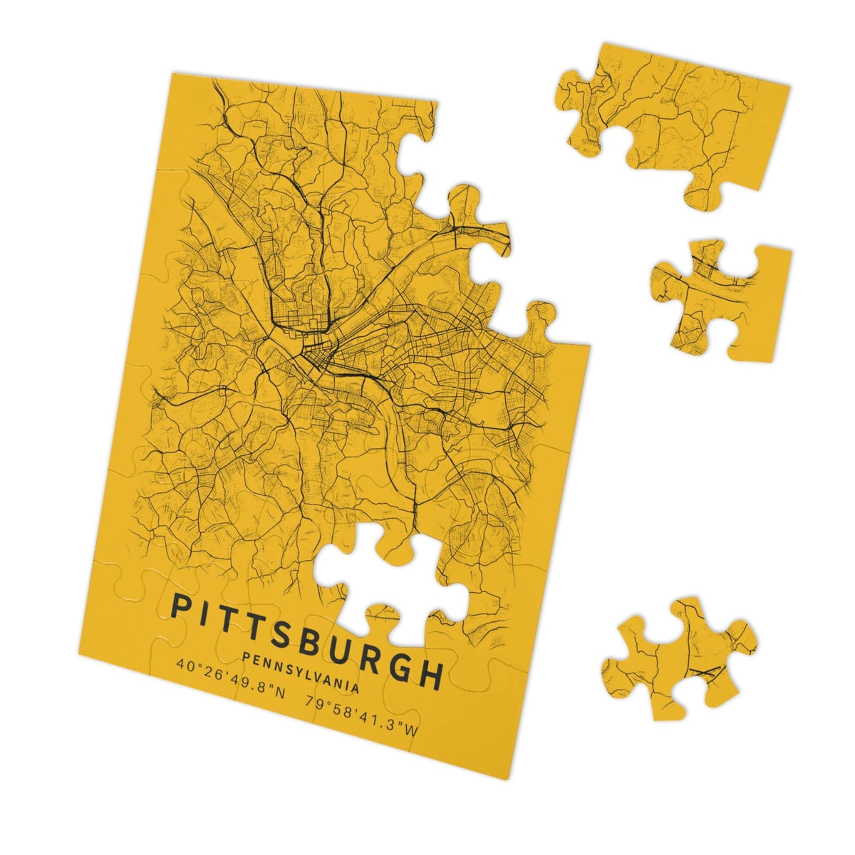 Pittsburgh City Street Map Jigsaw Puzzle with Tin