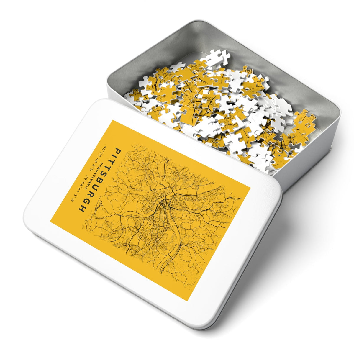 Pittsburgh City Street Map Jigsaw Puzzle with Tin
