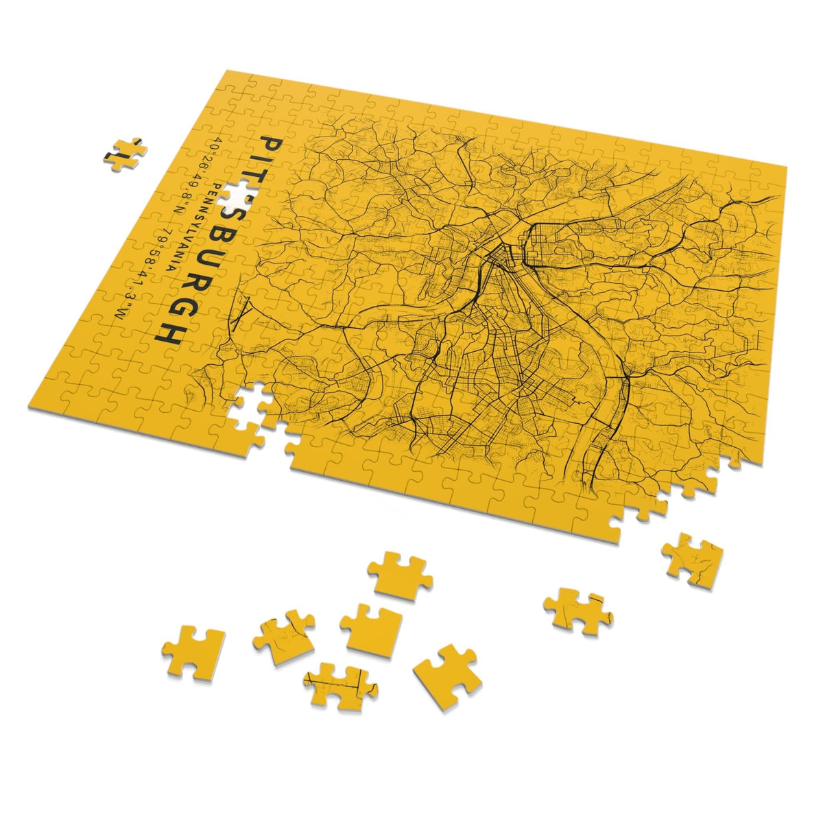Pittsburgh City Street Map Jigsaw Puzzle with Tin