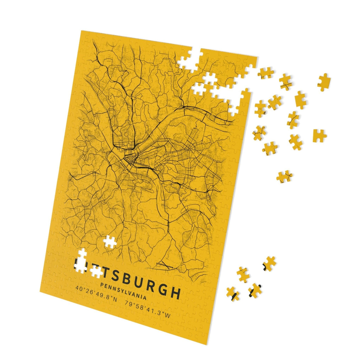 Pittsburgh City Street Map Jigsaw Puzzle with Tin