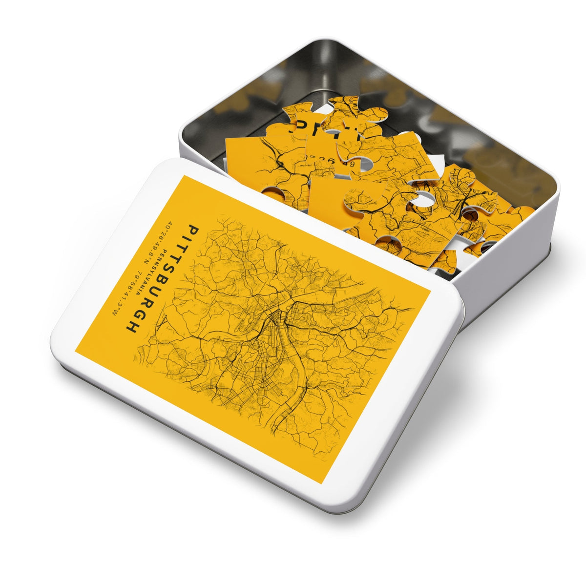 Pittsburgh City Street Map Jigsaw Puzzle with Tin