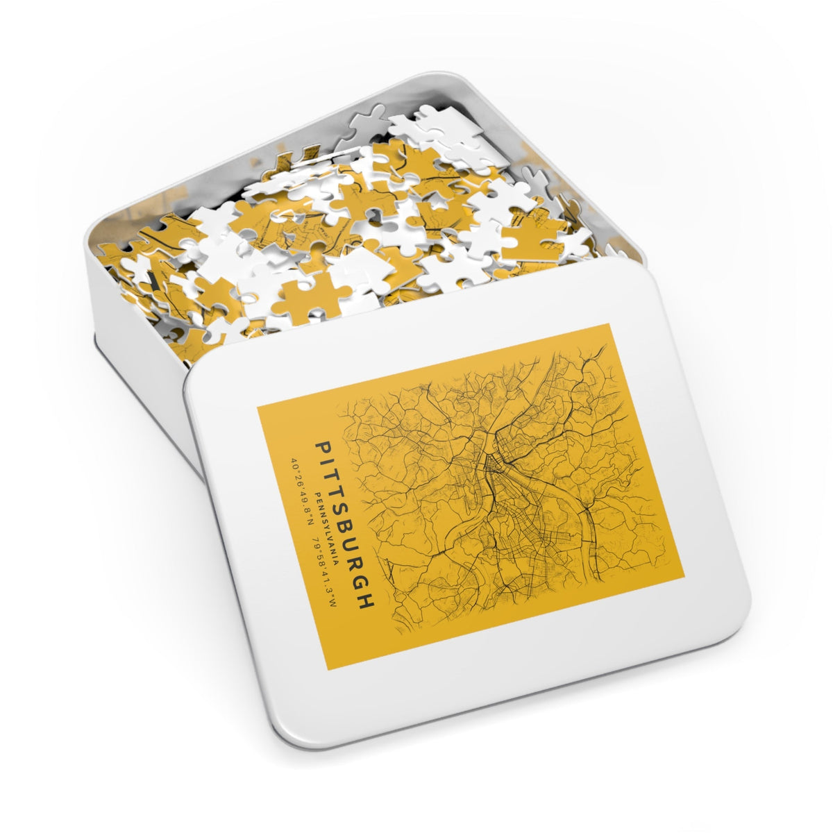 Pittsburgh City Street Map Jigsaw Puzzle with Tin