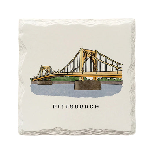 Pittsburgh Clemente Bridge Ceramic Drink Coaster by The Doodle Line