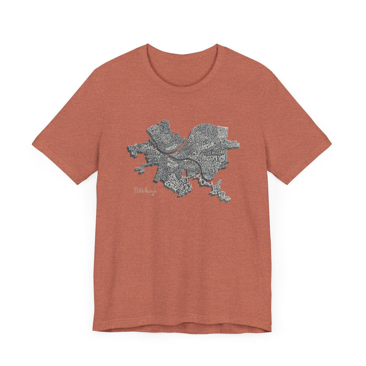 Pittsburgh Neighborhoods Word Art Map - Bella+Canvas Unisex Jersey Short Sleeve Tee