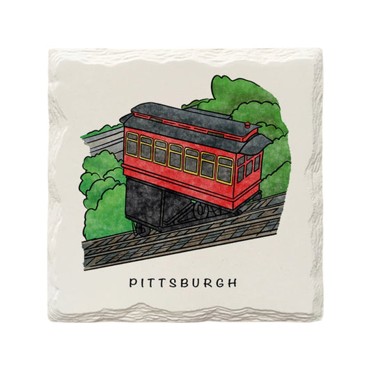 Pittsburgh The Duquesne Incline Ceramic Drink Coaster by The Doodle Line