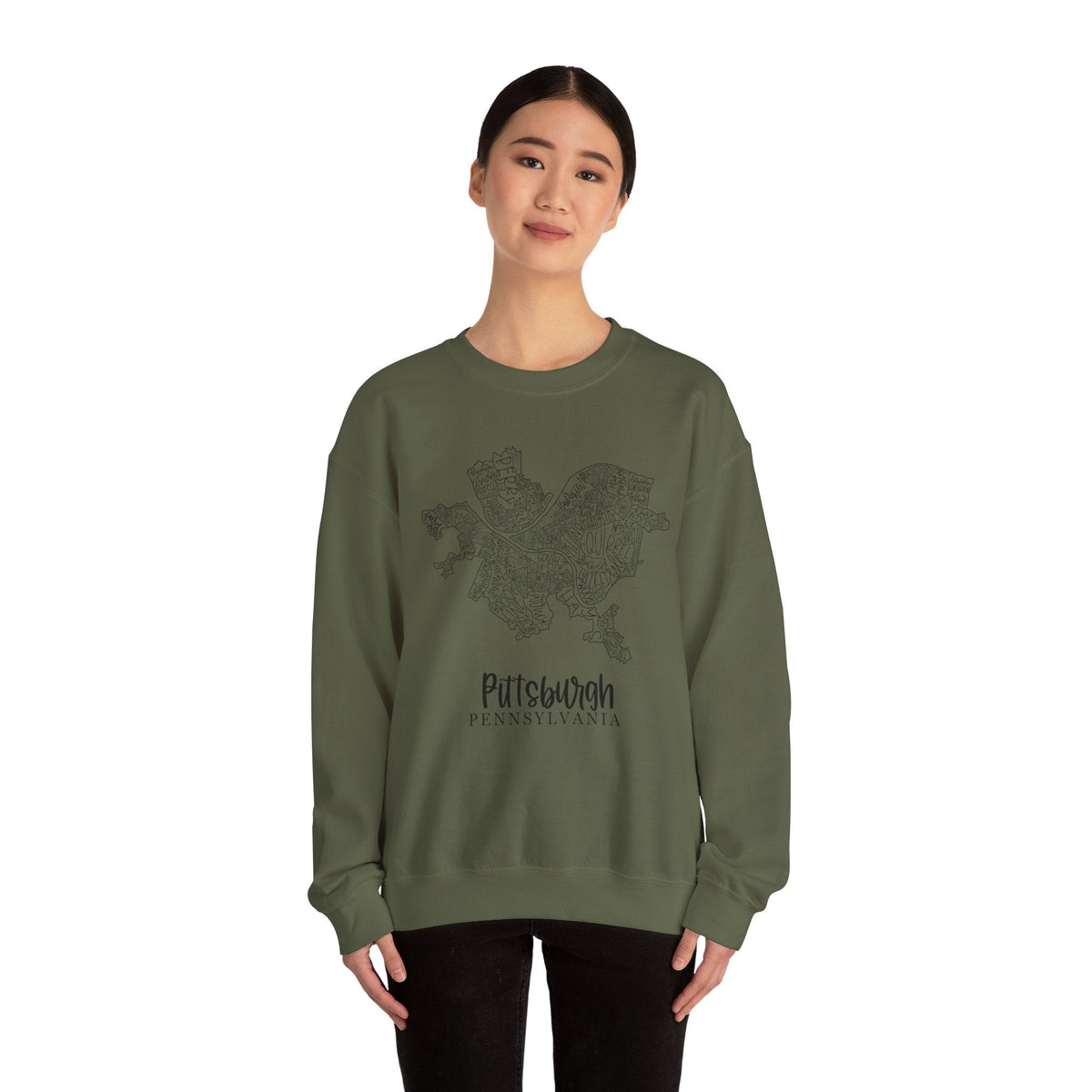 Pittsburgh Topo Word Map Graphic Gildan Heavy Blend™ Crewneck Sweatshirt
