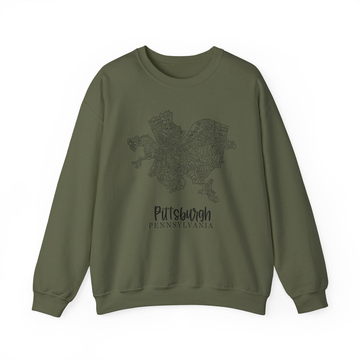 Pittsburgh Topo Word Map Graphic Gildan Heavy Blend™ Crewneck Sweatshirt