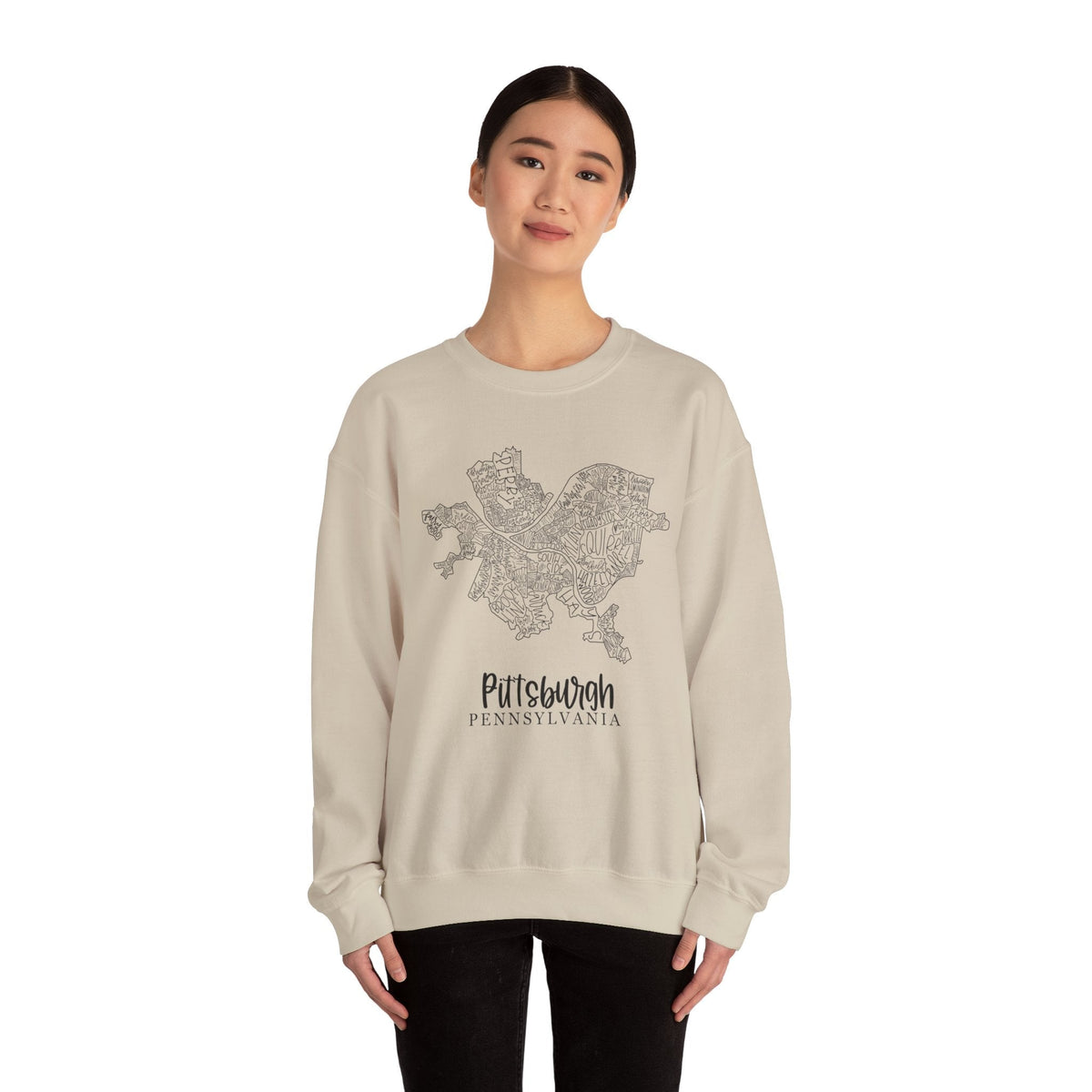 Pittsburgh Topo Word Map Graphic Gildan Heavy Blend™ Crewneck Sweatshirt
