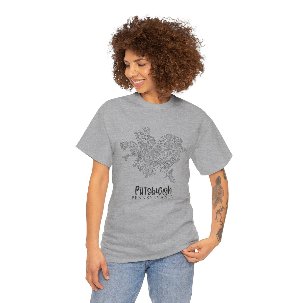 Pittsburgh Topo Word Map Graphic Gildan Unisex Heavy Cotton Tee