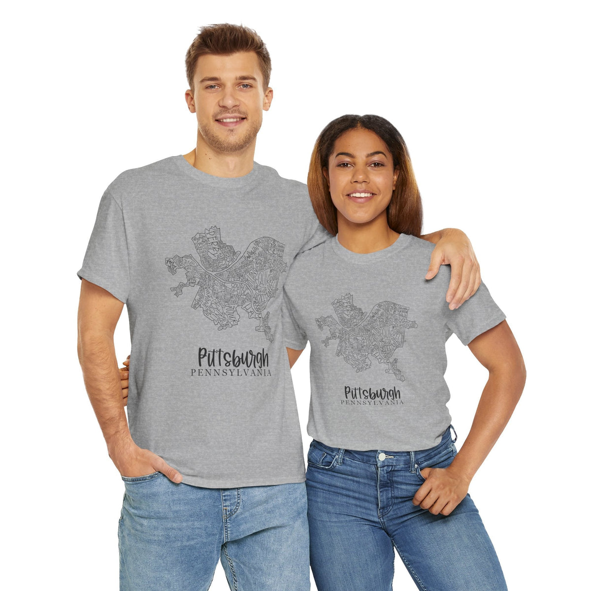 Pittsburgh Topo Word Map Graphic Gildan Unisex Heavy Cotton Tee