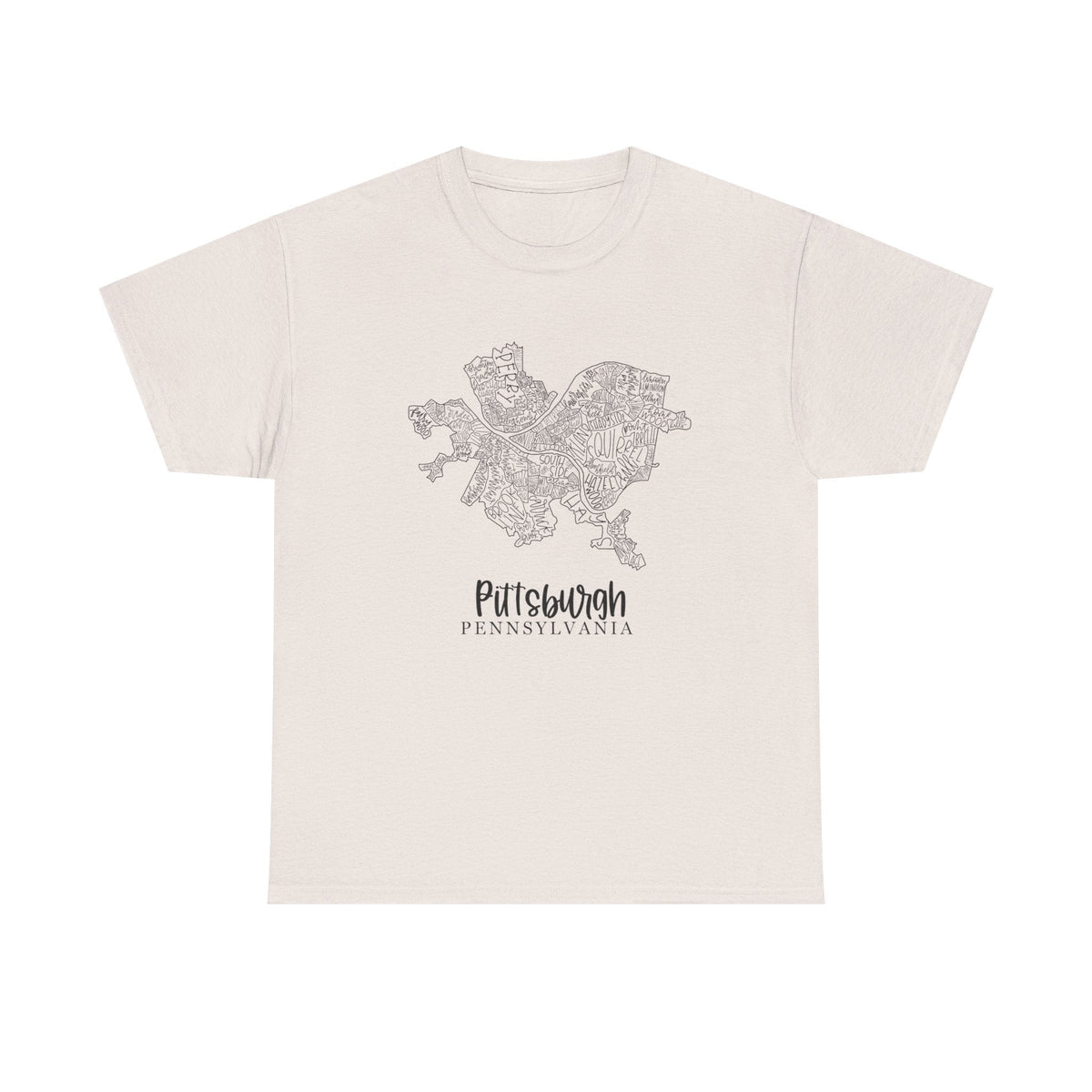 Pittsburgh Topo Word Map Graphic Gildan Unisex Heavy Cotton Tee