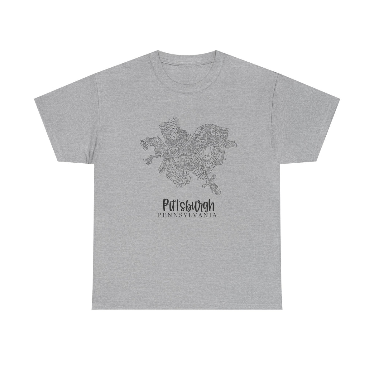 Pittsburgh Topo Word Map Graphic Gildan Unisex Heavy Cotton Tee