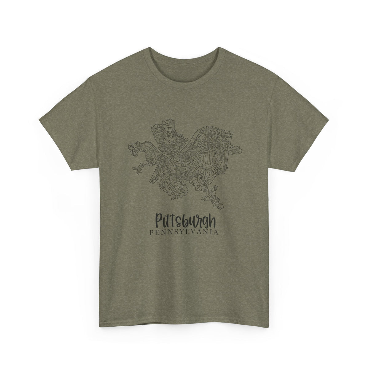 Pittsburgh Topo Word Map Graphic Gildan Unisex Heavy Cotton Tee