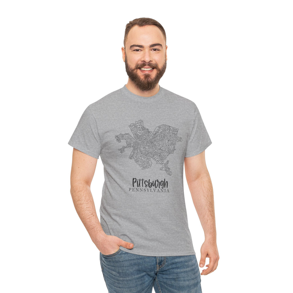 Pittsburgh Topo Word Map Graphic Gildan Unisex Heavy Cotton Tee