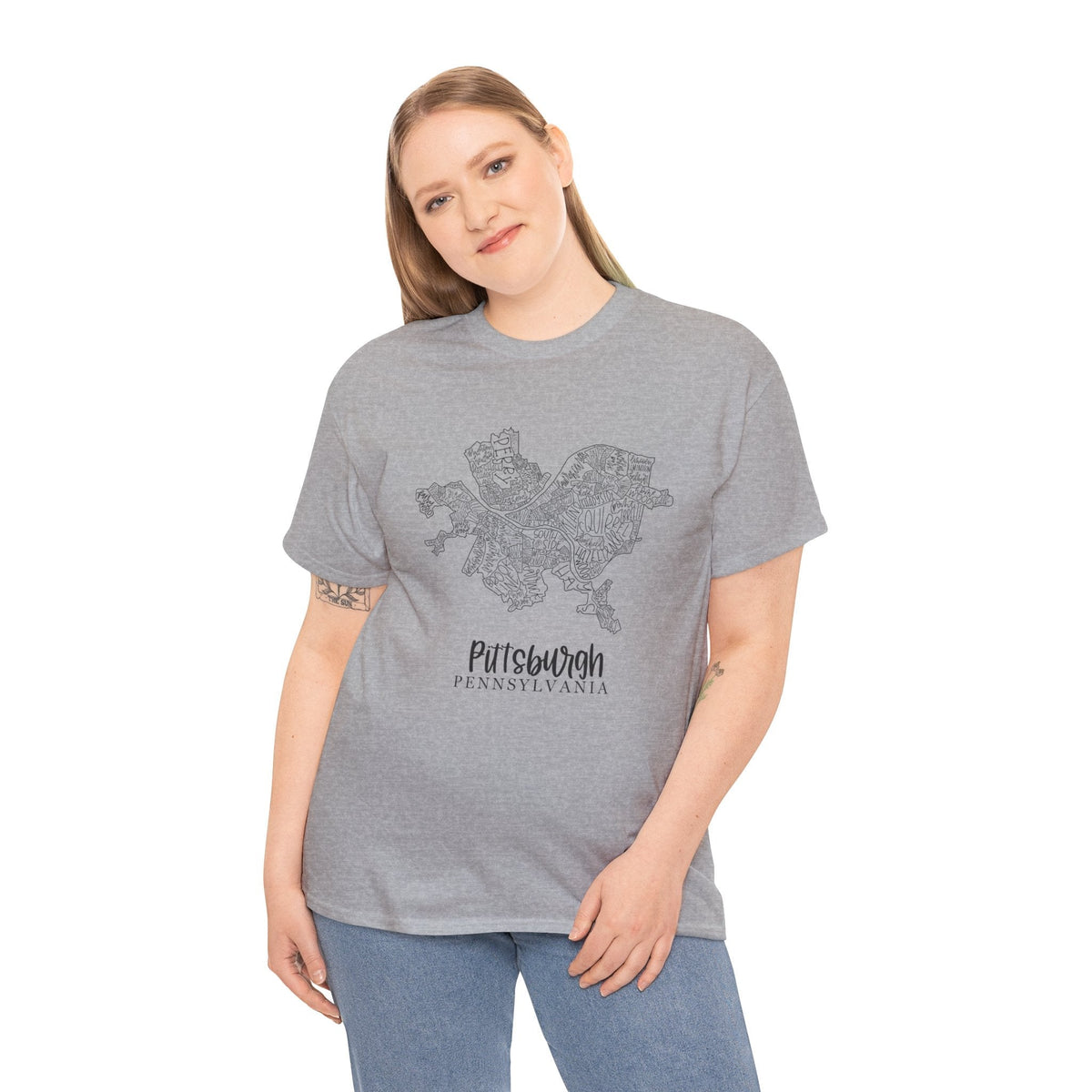 Pittsburgh Topo Word Map Graphic Gildan Unisex Heavy Cotton Tee