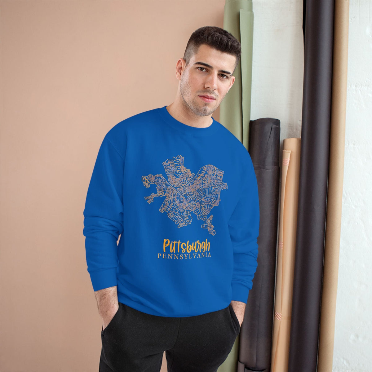 Pittsburgh Topo Word Map Graphic Premium Fit Champion Sweatshirt