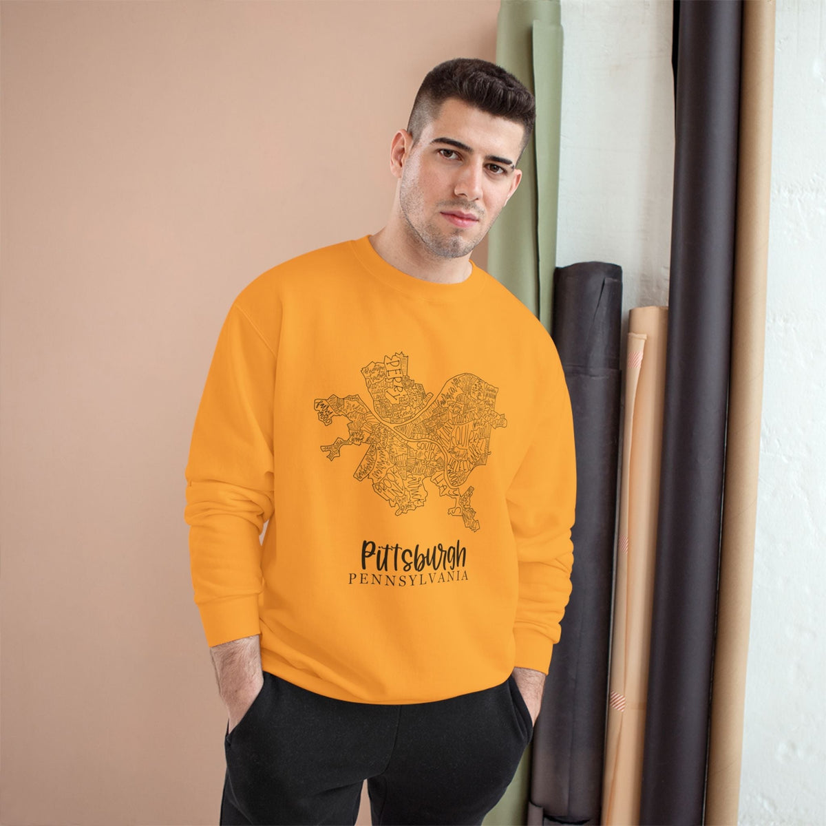 Pittsburgh Topo Word Map Graphic Premium Fit Champion Sweatshirt