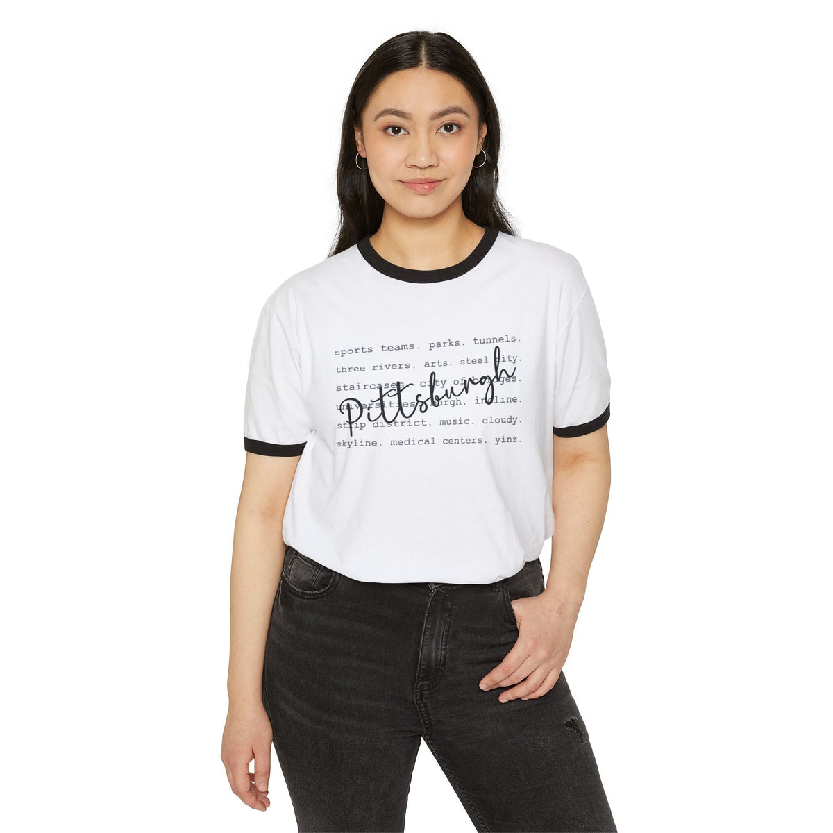Pittsburgh Typography Word Art Cotton Ringer T-Shirt