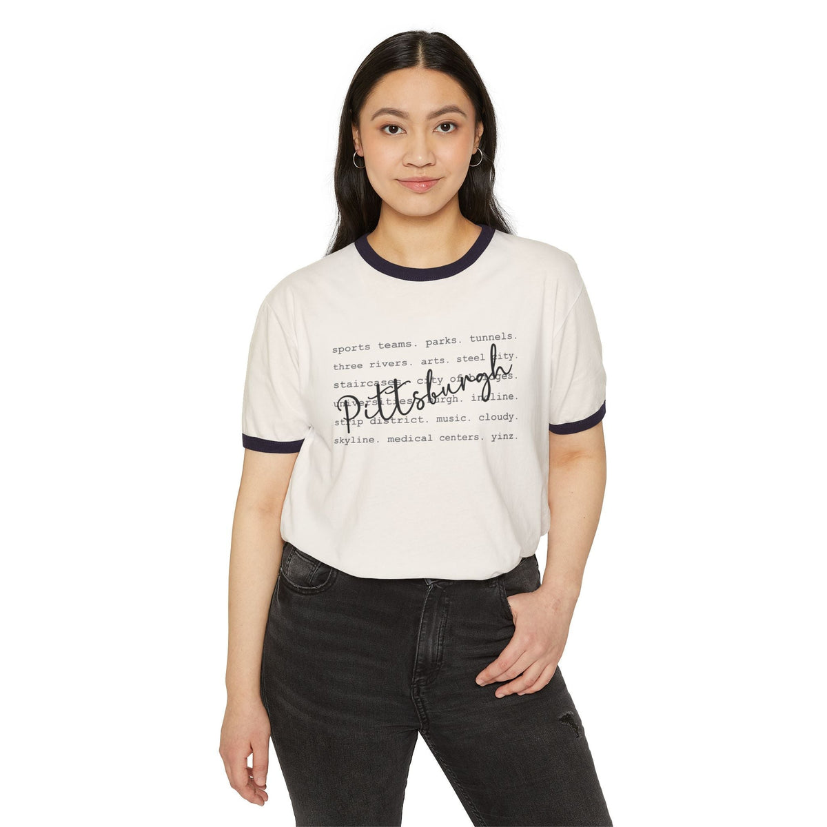 Pittsburgh Typography Word Art Cotton Ringer T-Shirt