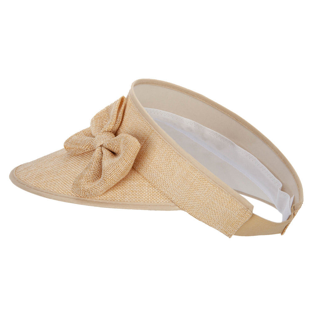 Women's Polyester Bow Accented Large Hard Brim Gardening Sun Visor