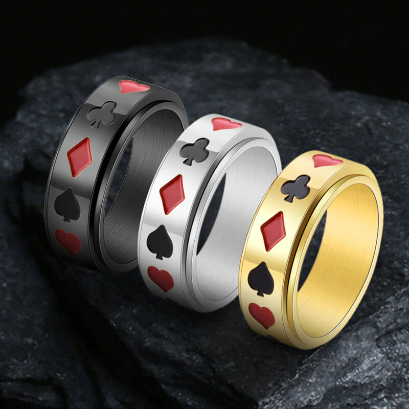 Poker Card Stainless Steel Spinner Ring