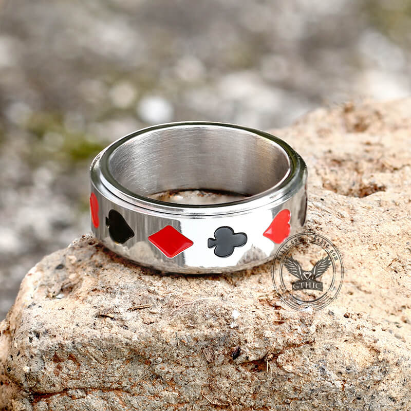 Poker Card Stainless Steel Spinner Ring