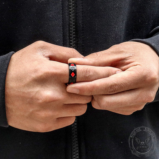 Poker Card Stainless Steel Spinner Ring