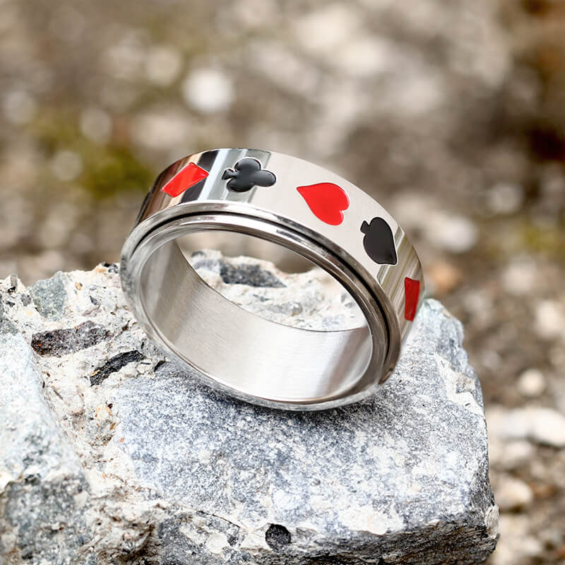 Poker Card Stainless Steel Spinner Ring