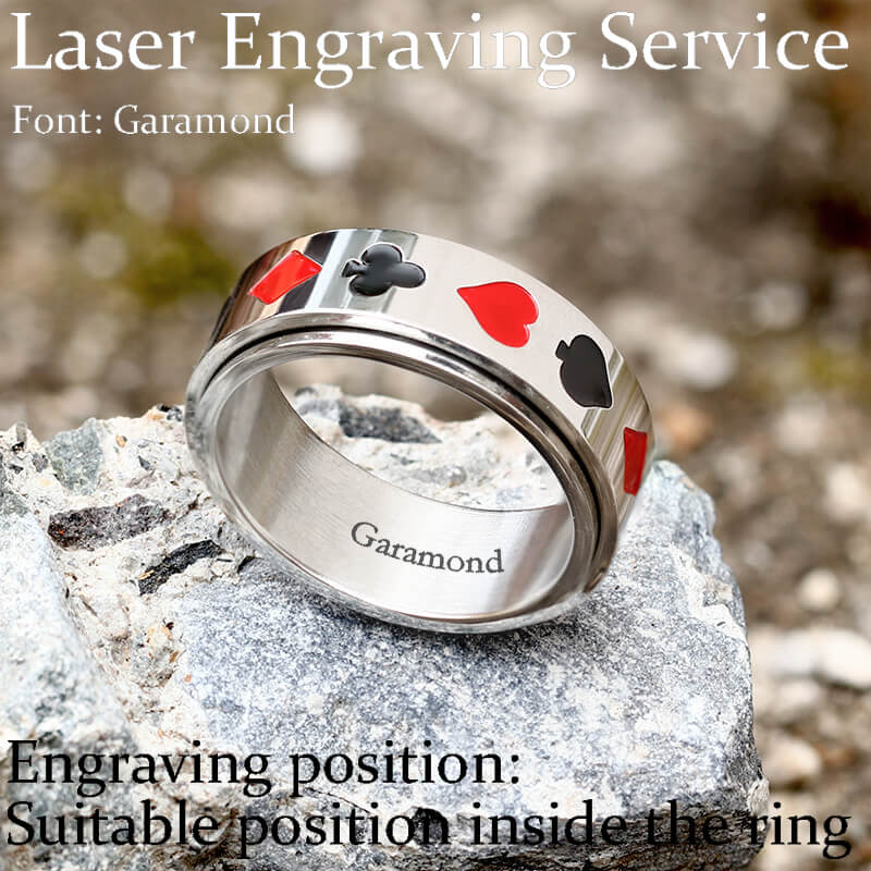 Poker Card Stainless Steel Spinner Ring