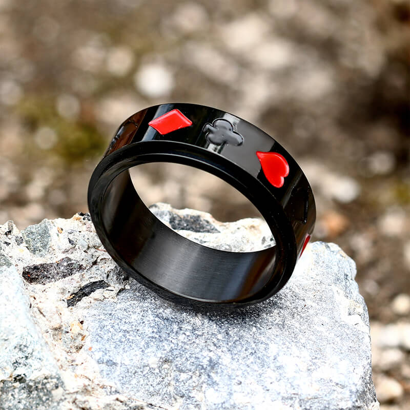 Poker Card Stainless Steel Spinner Ring