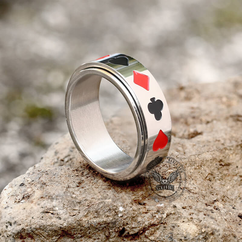 Poker Card Stainless Steel Spinner Ring