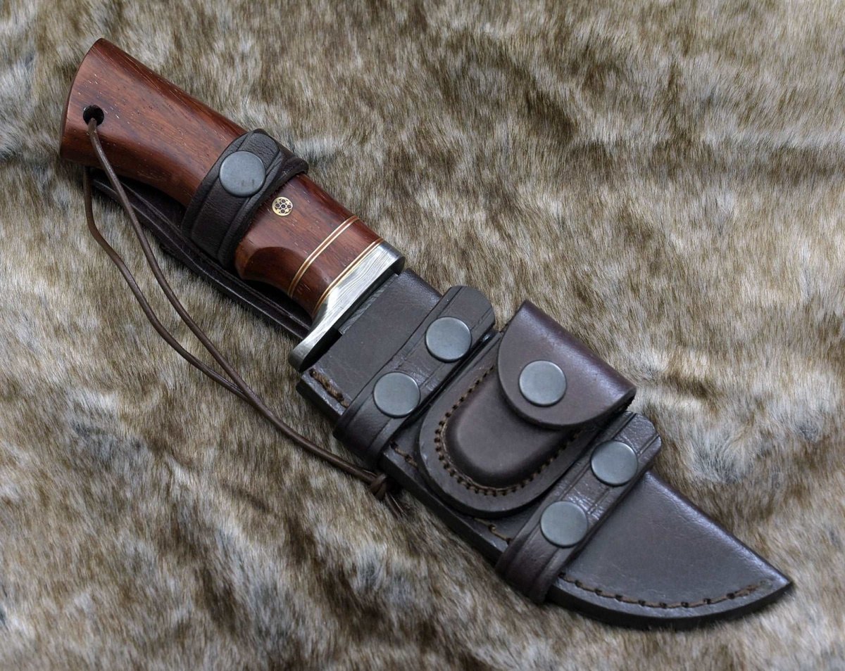 Polaris Damascus Hunting Knife with Exotic Red Heart Wood Handle