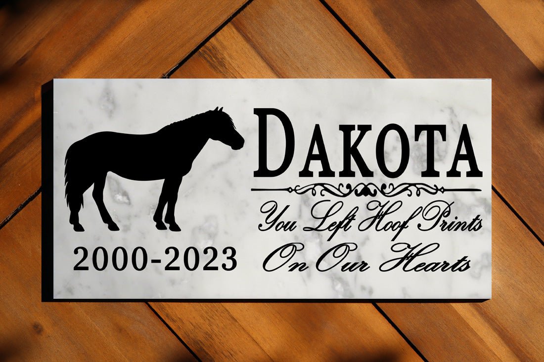 Standing Horse Memorial Plaque – Personalized Marble Tribute With Name & Dates