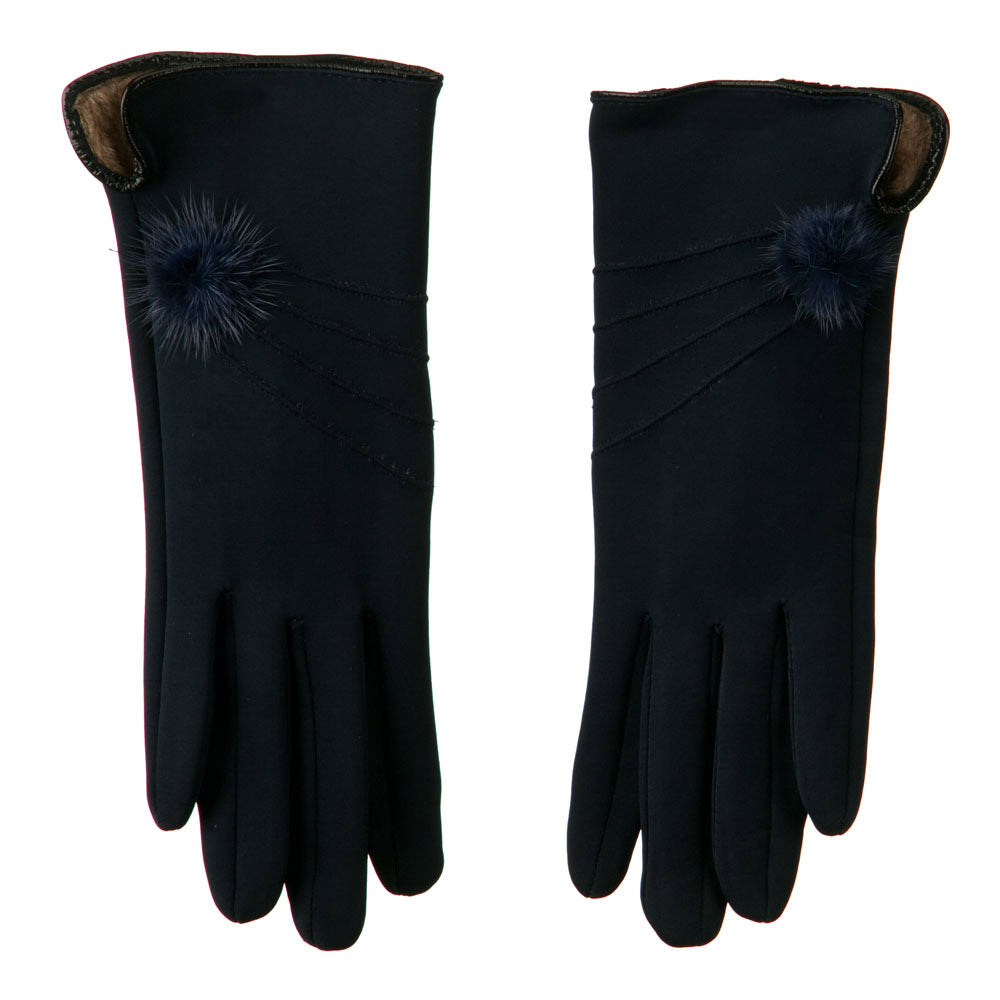 Woman's Faux Fur Lined Pompom Accent Glove