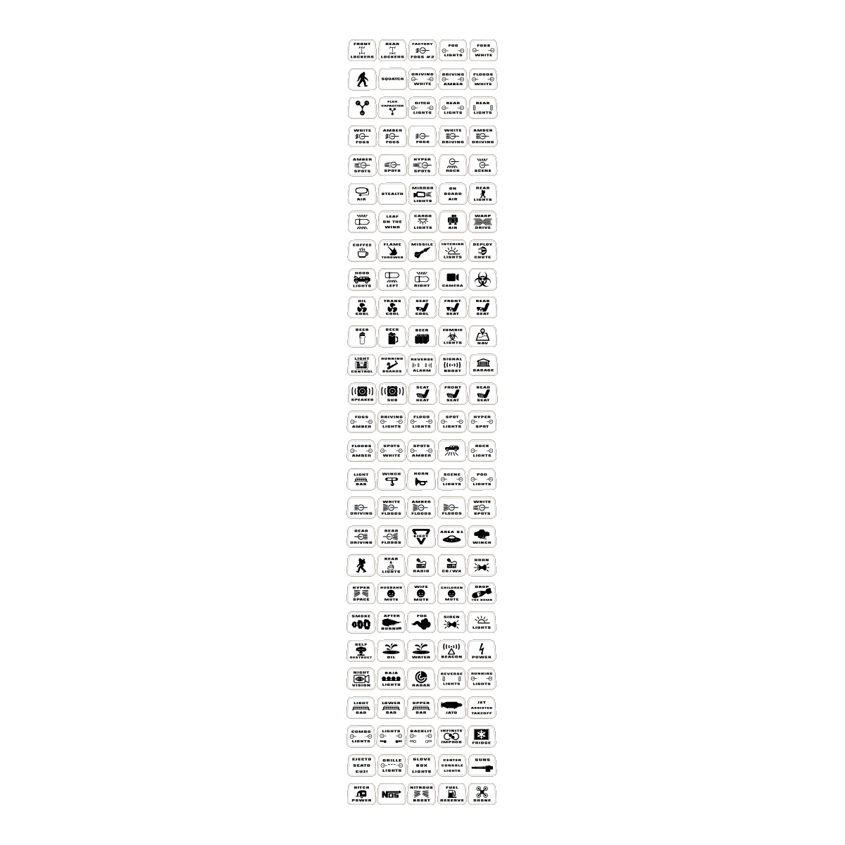 Printed Series Auxiliary Switch Labels (Upfitter) - 2021+ Bronco / F-150 Tremor / F-150 Raptor / Ranger Tremor / 2023+ Super Duty / 25+ Bronco Sport