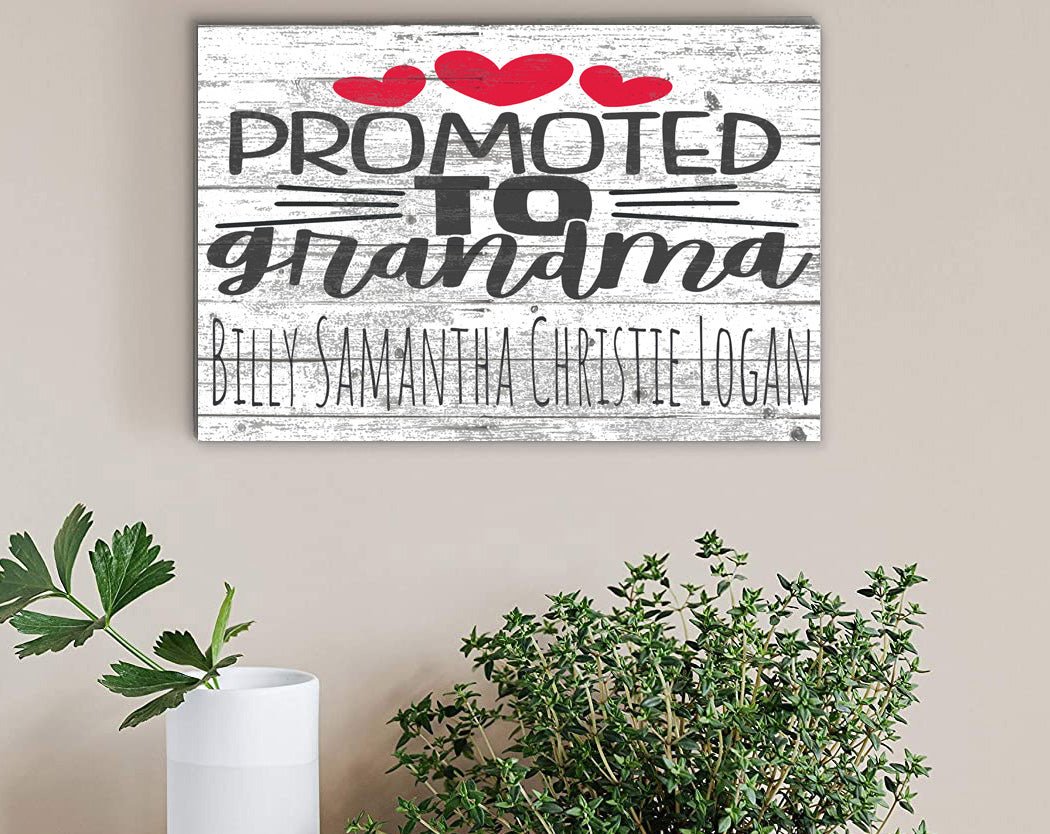 Promoted To Grandma Sign with Grandkid's Names
