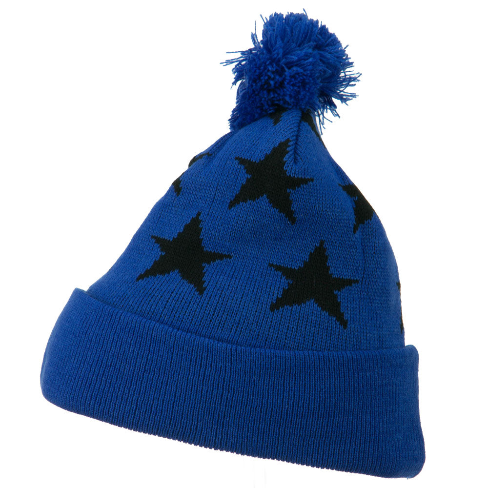 Pom Pom Stars Long Cuff Beanie
