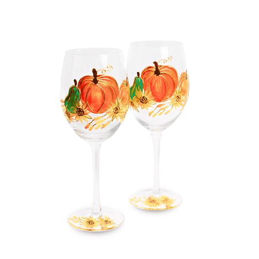 Painted Pumpkin Wine Glasses