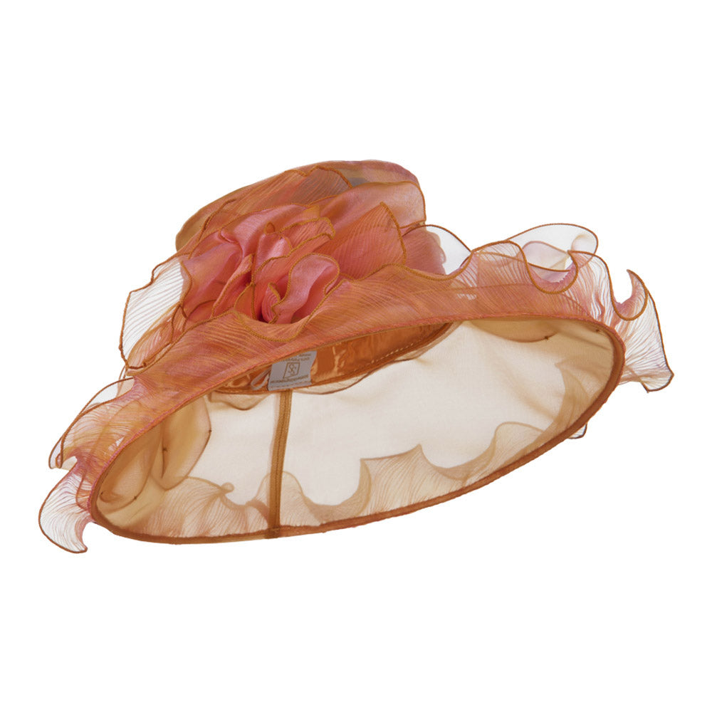 Pleated Trim Brim Ruffle Organza Hat