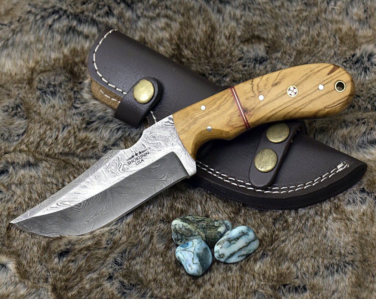 Puma Damascus Steel Hunting Knife Olive Wood Handle & Sheath