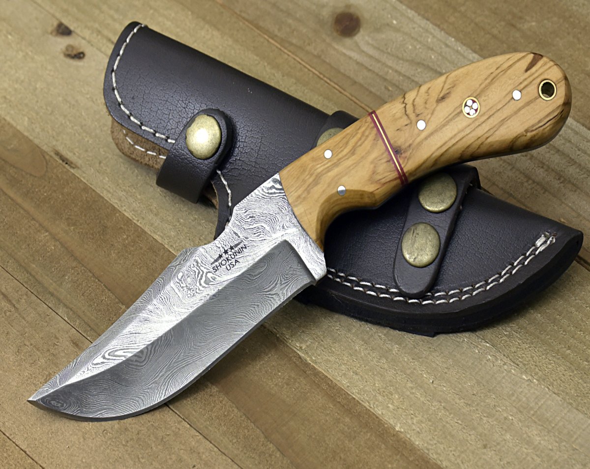 Puma Damascus Steel Hunting Knife Olive Wood Handle & Sheath