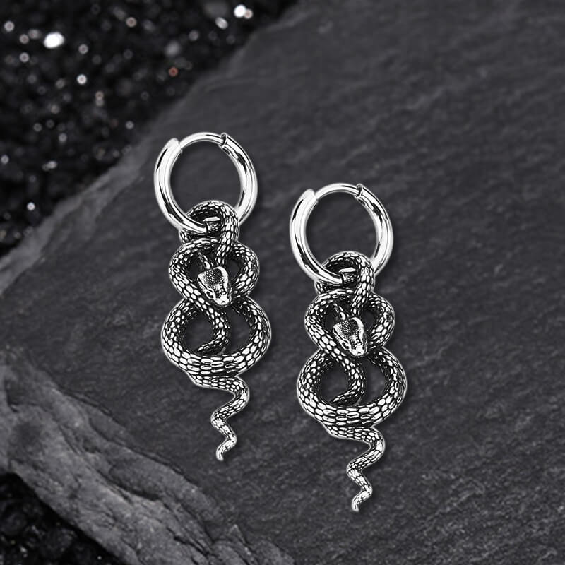 Punk Coiled Snake Stainless Steel Earrings