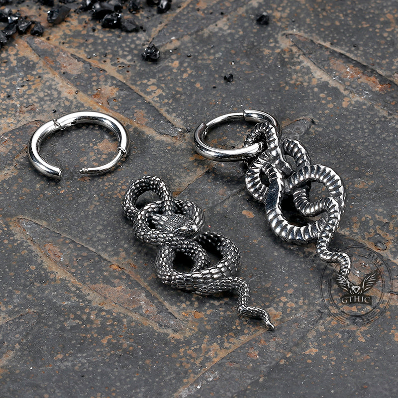 Punk Coiled Snake Stainless Steel Earrings