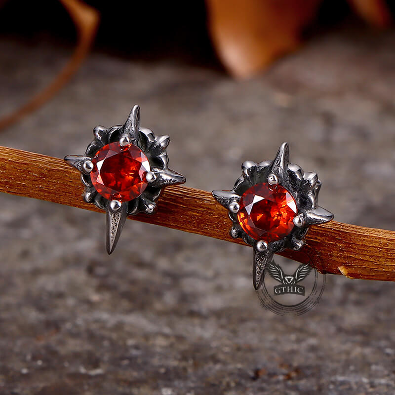 Punk Cross Gemstone Stainless Steel Earrings