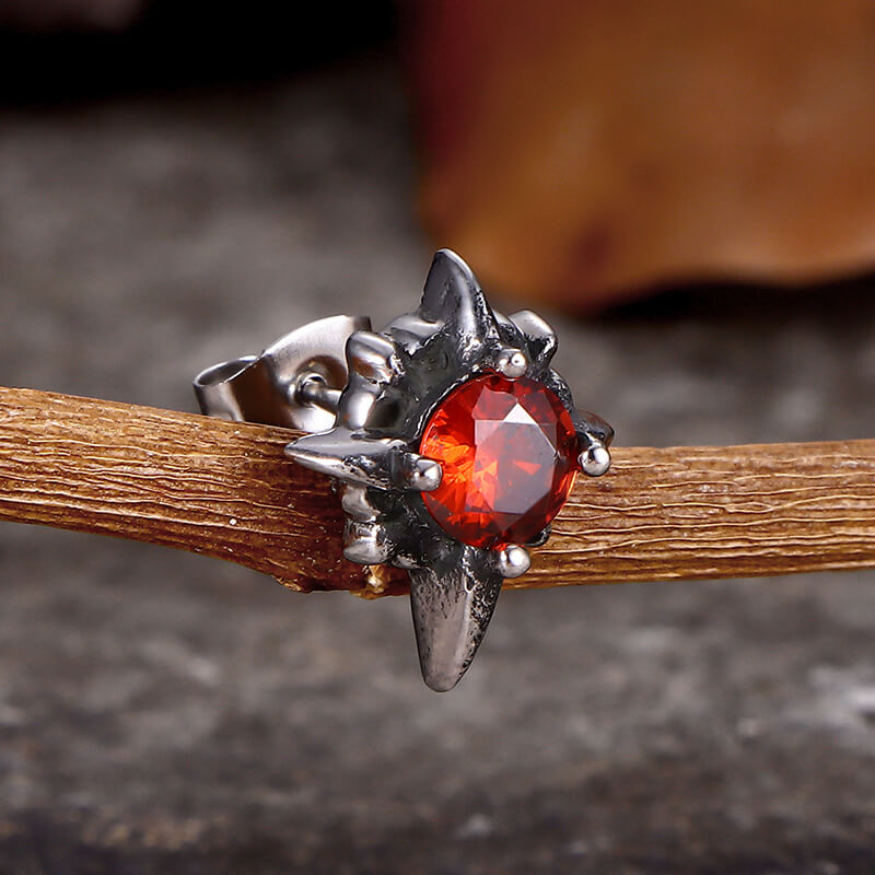 Punk Cross Gemstone Stainless Steel Earrings