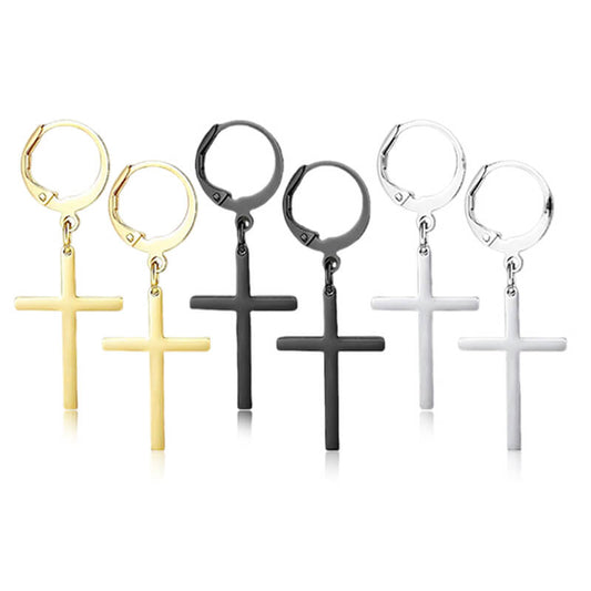 Punk Cross Stainless Steel Hoop Earrings