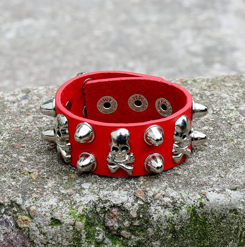 Punk Crossbones Skull Pu Leather Spiked Bracelet