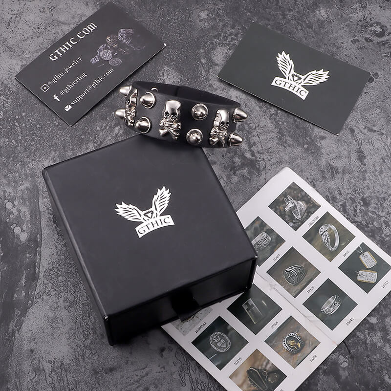 Punk Crossbones Skull Pu Leather Spiked Bracelet