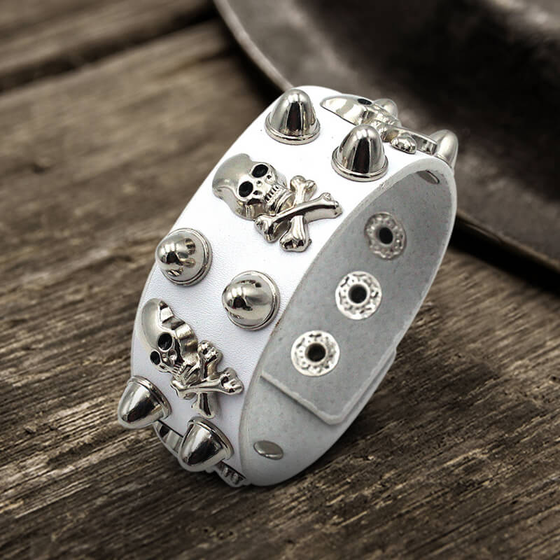 Punk Crossbones Skull Pu Leather Spiked Bracelet