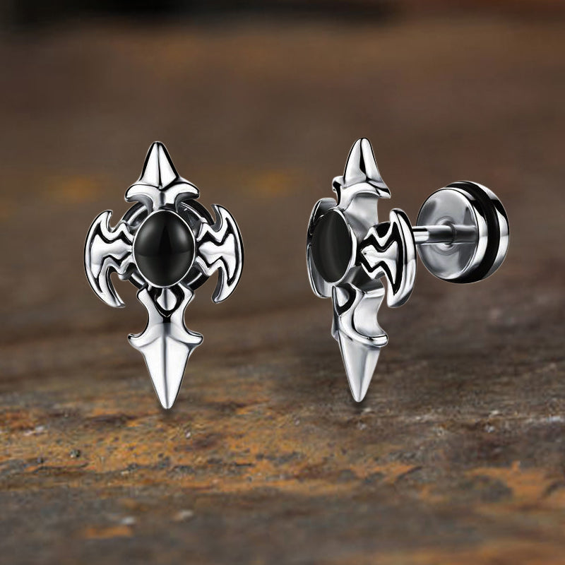Punk Devil Wings Cross Stainless Steel Stud Earrings